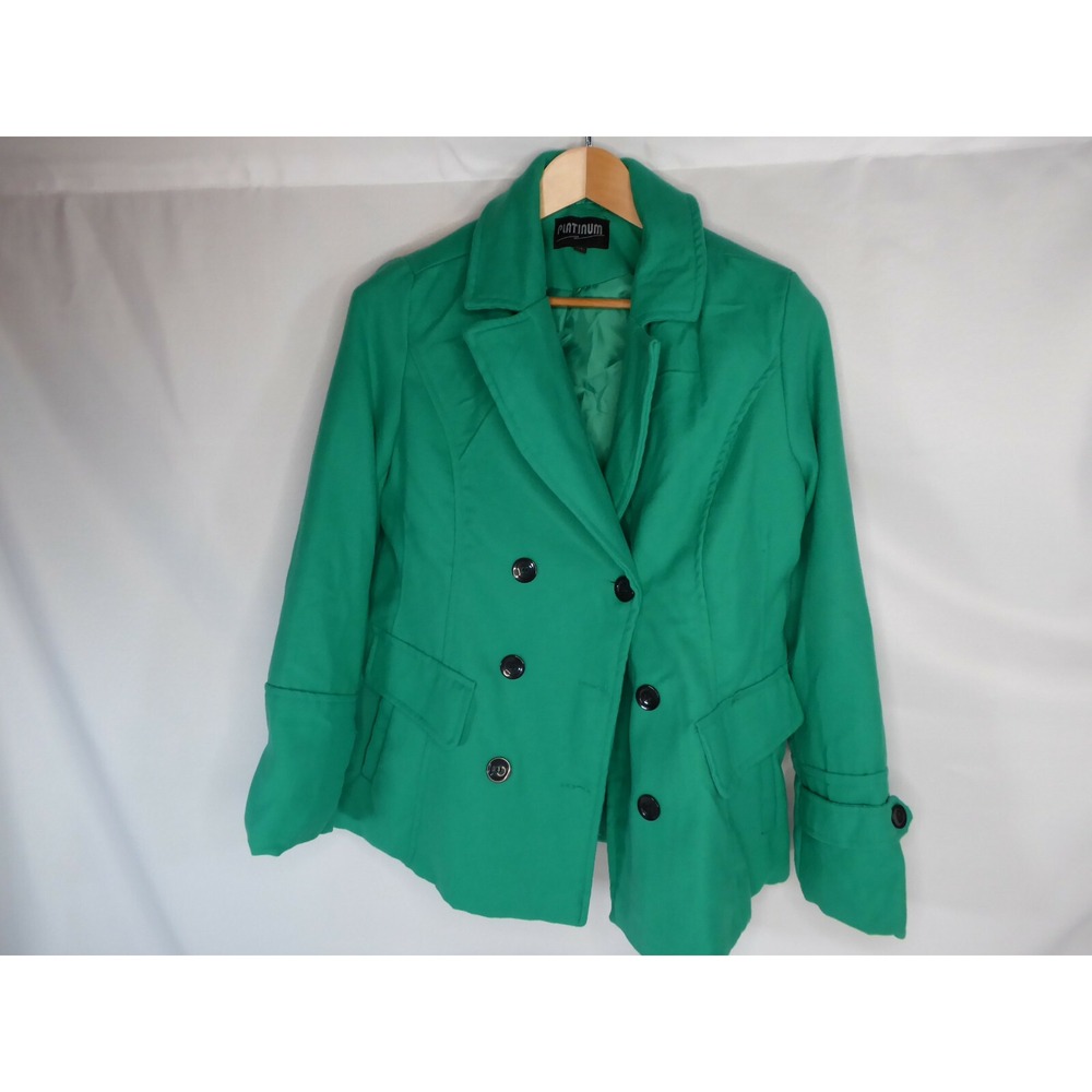 Platinum Women's Pea Coat Jacket Green Size Medium